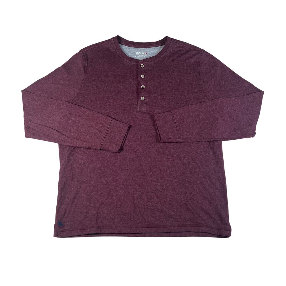 UNTUCKit Shirt Men's Large Red Henley Cotton Polyester Long Sleeve Button Casual